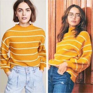SAYLOR Yellow Mock Neck Stripe Bell Sleeve Sweater